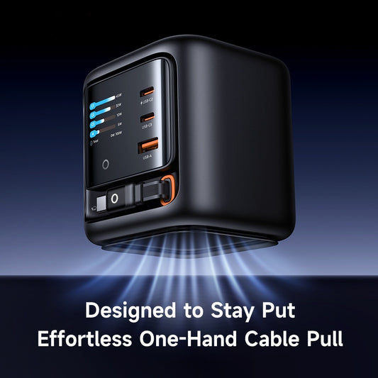 100W GaN multi-port charger with built-in retractable USB-C cable