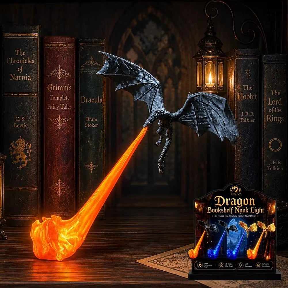 3D printed fire breathing dragon bookshelf light shelf decor