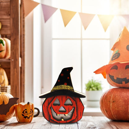 Creative Halloween wooden pumpkin lamp with decorative LED light for home decor