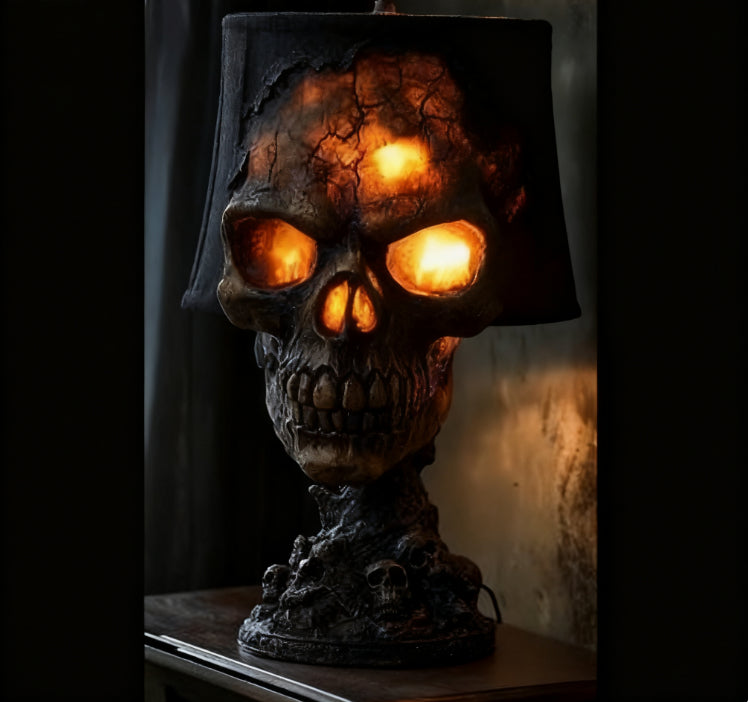 Halloween lava stone skull lamp with spooky LED light for room decoration