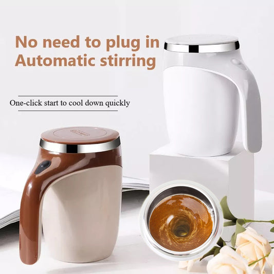 Rechargeable automatic self-stirring cup for coffee milk and drinks