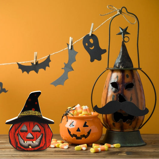 Creative Halloween wooden pumpkin lamp with decorative LED light for home decor