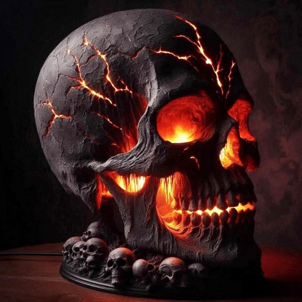 Halloween lava stone skull lamp with spooky LED light for room and desk decoration