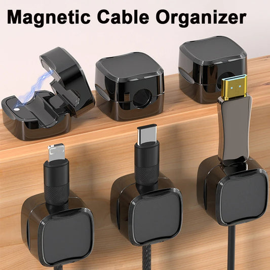 Magnetic cable clips for under desk cable management