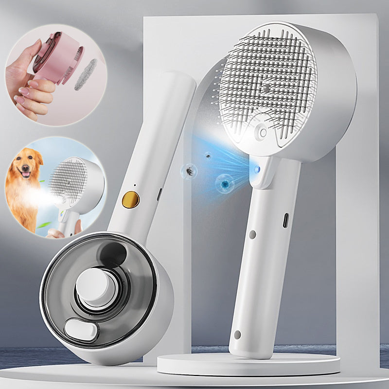 Self-cleaning pet grooming brush for dog and cat hair removal