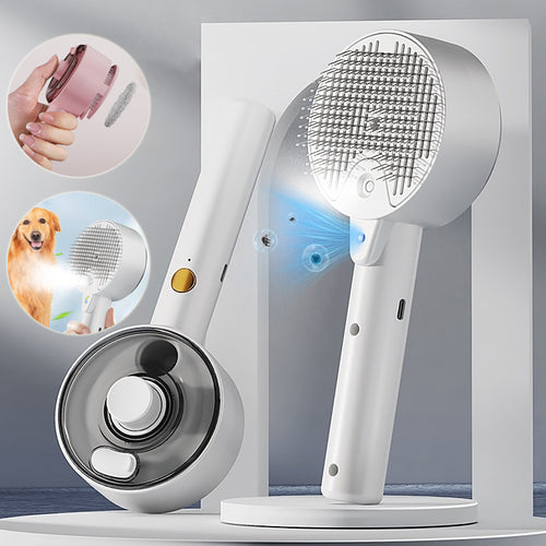 Self-cleaning pet grooming brush for dog and cat hair removal